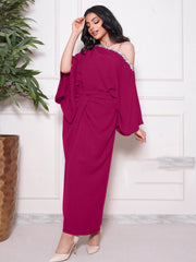 Rose red elegant oblique shoulder hot diamond dress