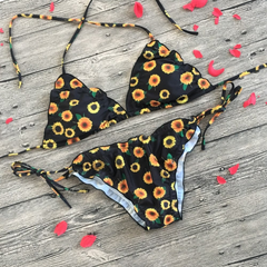 Swimwear European and American fashion sunflower triangle split bikini swimsuit