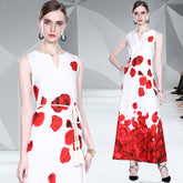 رائجة البيع فستان صيفي جديد مزاجه المرأة الخامس الرقبة التعادل طباعة فستان بلا أكمام