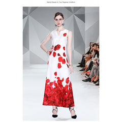 رائجة البيع فستان صيفي جديد مزاجه المرأة الخامس الرقبة التعادل طباعة فستان بلا أكمام