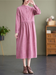 Spring 2023 new style literary and artistic retro button stand collar casual temperament versatile corduroy dress