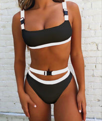 5 Colors Cross Border 2 Styles Bikini Amazon Ladies Solid Color Buckle Split Swimsuit 2018A122/123