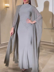 Gray Elegant Chiffon Slim Shawl Dress