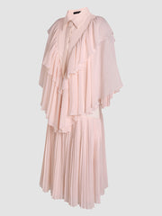 Pink chiffon elegant ruffled pleated dress