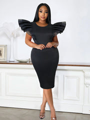 AOMEI Elegant Dresses Bodycon Women Sexy Stylish Sleeves Slim O Neck Mesh Ruffled High Waist African Event Vestido Classy Gowns