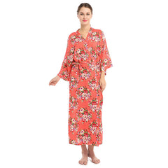 Women's long Bathrobe Floral Print Kimono Long Robe Cotton Bridesmaids Dress LengthSilk Robes Dressing Gown Summer Nightgown elegant Robe
