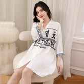 Foreign trade wholesale nightgown ladies summer thin cardigan shirt skirt outer wear spring and autumn large size printed pajamas home clothes
