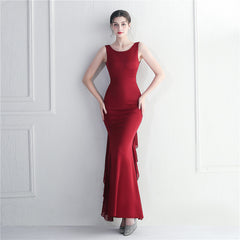 Best-selling models Multi-color heavy craft beaded satin and chiffon wedding dinner etiquette sexy dress long