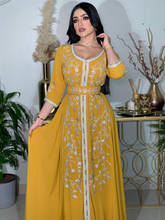 Elegant silver embroidered silk dress with wide sleeves