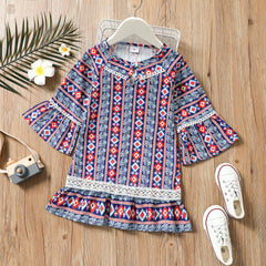 AliExpress spring and autumn long-sleeved girl dress ethnic style striped European and American girl dress small and medium princess dress