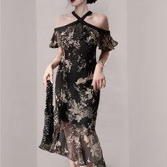 فستان H Han Queen 2022 الجديد المثير بدون الكتف فستان نسائي صيفي كوري ضيق مكشكش للحفلات فساتين ضيقة