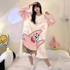 New style nightgown women's autumn and winter pajamas women's long-sleeved long skirt large size home clothes cotton