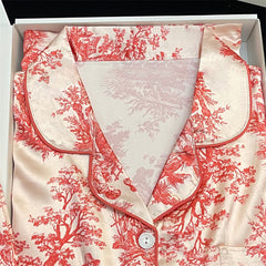 Tie-dye powder comfortable silk long-sleeved women's pajamas home clothes thin suit