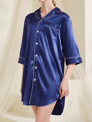 بيجامة حريرية بأكمام 3/4 ملابس منزلية قميص نوم للسيدات بياقة على شكل V