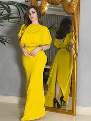 Yellow Knit Elegant Wrap Hip Bead Tube Fringe Dress