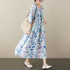 2023 Large size foreign trade middle-aged and elderly mothers' clothing, pastoral and elegant beach skirt, pullover short sleeved dress