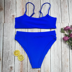 Bikini European and American fashion high waist swimsuit solid color double-sided split swimsuit
