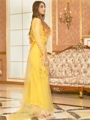 Yellow hot diamond mesh suit dress skirt