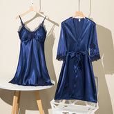 Pajamas women's summer ice silk nightgown sexy two-piece nightdress suspender bathrobe