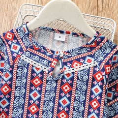 AliExpress spring and autumn long-sleeved girl dress ethnic style striped European and American girl dress small and medium princess dress