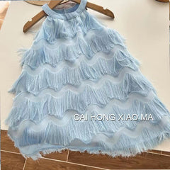 Girls skirt 2023 new summer girl hanging neck tassel skirt girl baby foreign style sleeveless dress skirt