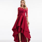 European and American new women's round neck mid-sleeve dress slim mid-length skirt solid color