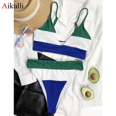 New Waist Bikinis Swimsuits Women Stitching Two-Piece Set Push Up Brazil Swimwear Female Summer Beach Bathing Suits