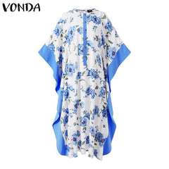VONDA Elegant Dresses For Women 2022 Random Floral Printed O Neck Long Dolman Sleeve A-Line Vestidos Bohemian Party Casual Summer Plus Size Long Dress