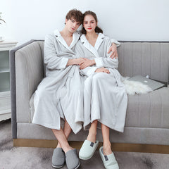 Coral fleece nightgown for men and women autumn and winter long-sleeved lace-up pajamas
