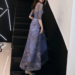 Ladies Round Neck Sleeve Long Embroidered Banquet Evening Dress LX009