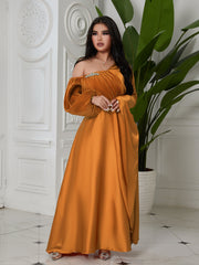 Orange Elegant Waisted Strapless Hot Diamond Large Dress