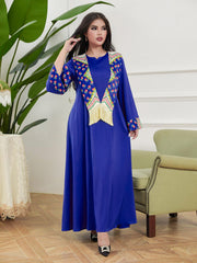 Blue Elegant Paneled Fringe Satin Dress