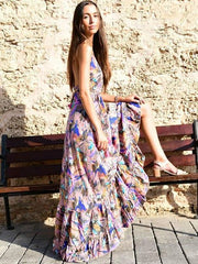 ملابس نسائية أوروبية وأمريكية فستان بحمالات عميق جديد على شكل حرف V تنورة ميدي رفيعة