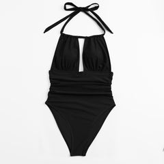 European and American new cross-border pure color tube top Brazilian sexy one-piece swimsuit beach one-piece swimsuit