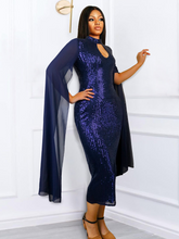 AOMEI Women Party Dress Sequin Glitter Evening Cloak Sleeve Stand Neck Cut Out Bodycon Shiny Vintage Classy Birthday Event Gowns