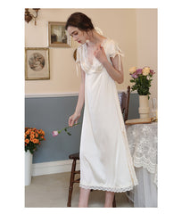 Very short-sleeved nightdress women's long sexy silk spring and summer thin section style elegant palace pajamas home service summerf