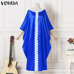 VONDA Elegant Dresses For Women 2022 Random Printed O Neck Dolman Sleeve A-Line Vestidos Bohemian Party Casual Summer Plus Size Long Dresses