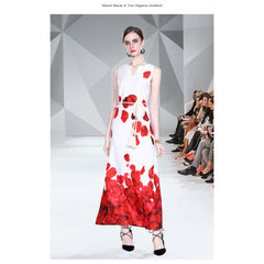 رائجة البيع فستان صيفي جديد مزاجه المرأة الخامس الرقبة التعادل طباعة فستان بلا أكمام