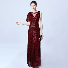 Ladies Fashion Slim One Shoulder Sexy Sequin Banquet Long Evening Dress