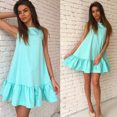 Casual Ruffle Dress Women 2023 Summer Sleeveless A Line Bodycon Female Plus Size Short Dresses New Large Size Party