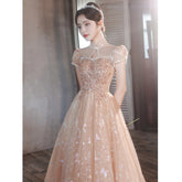 Champagne color cheongsam evening dress female banquet annual meeting light luxury niche high-end host art examination dres