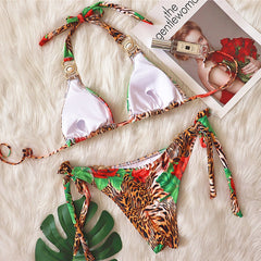 New swimsuit flower leopard print split swimsuit sexy women's swimwear crystal diamond bikini