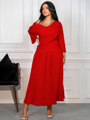 Red Elegant Off-Shoulder Neck Satin Dress
