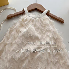 Girls skirt 2023 new summer girl hanging neck tassel skirt girl baby foreign style sleeveless dress skirt