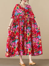 Ladies' new art large size women's clothing fat MM plus fertilizer to increase printing short-sleeved large flower cloth flower skirt beach long skirt