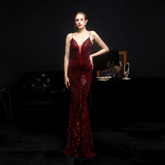 Hot sale new 2023 sequin fishtail long dress performance net red event banquet car model etiquette evening dress