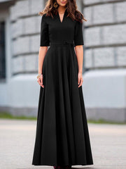 ZANZEA Women Elegant Dresses Solid V-Neck Half Sleeve Vintage Ankle Length Dress Fashion Holiday Casual Loose Ladies Vestido Plus Size