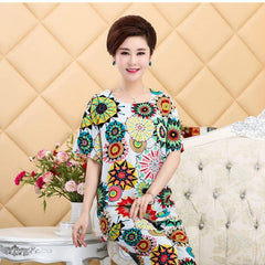 Pajamas set middle aged and elderly women's mom summer cotton Nightgown two piece suit grandma short sleeve large size new