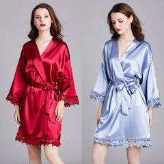 Women Kimono Gown Bathrobe Gown Soft Satin Sleepwear Nightdress Lace Kimono Robe Women Wedding Bride Bridesmaid Robes Home clothes