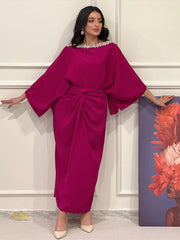 Rose red elegant oblique shoulder hot diamond dress